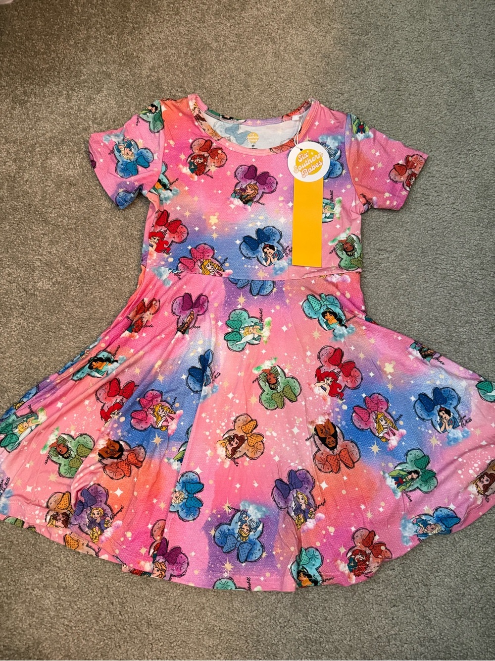 Bamboo Girls' Pink Multicolor Princess Print Twirl Dress